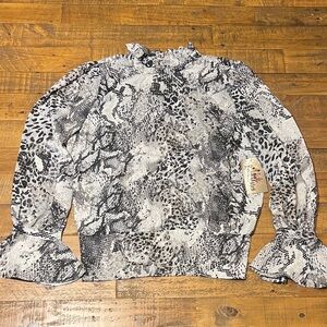 Snake Skin Print Ruffle Sleeve Blouse